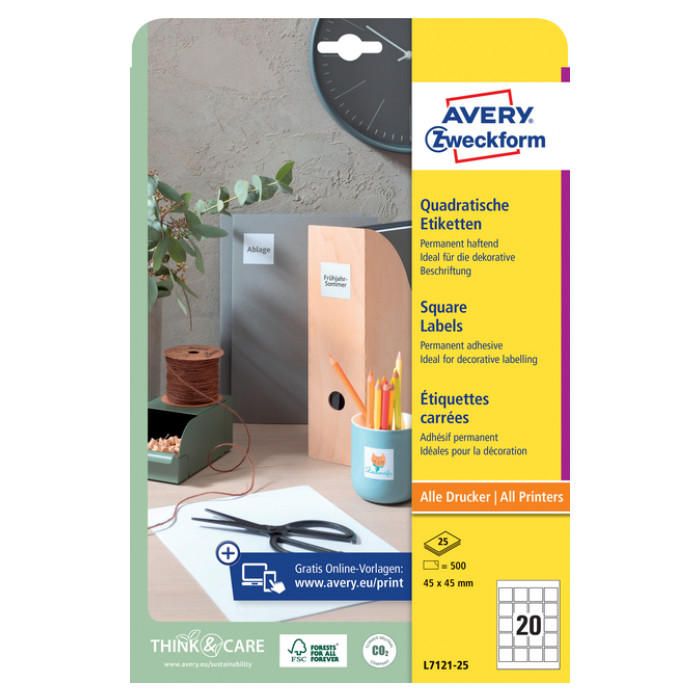 Etiket Avery Zweckform L7121-25 QR code 45x45mm opaak 500 etiketten