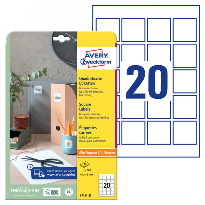 Etiket Avery Zweckform L7121-25 QR code 45x45mm opaak 500 etiketten