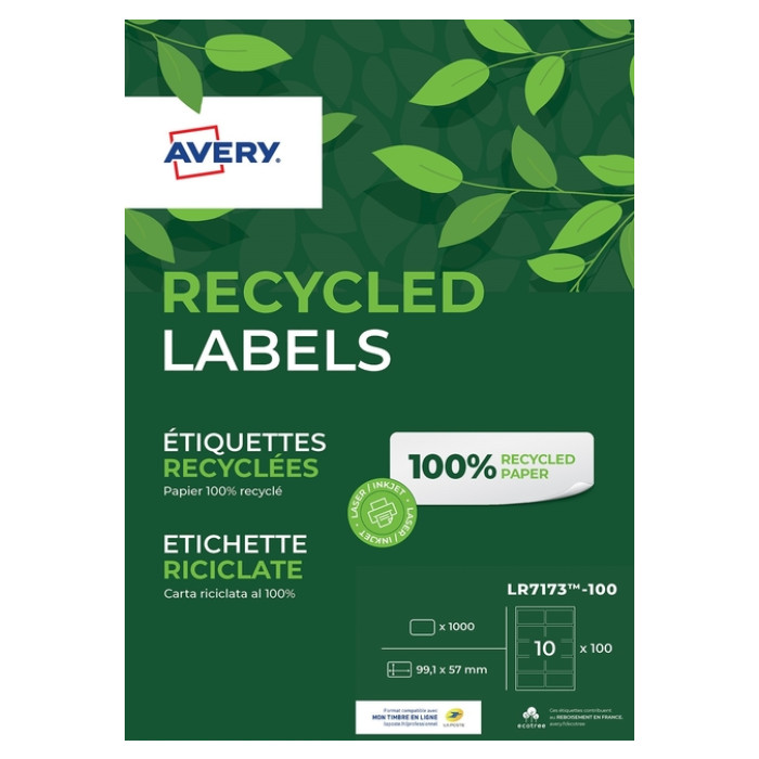 Etiket Avery LR7173-100 99.1x57mm recycled wit 1000stuks