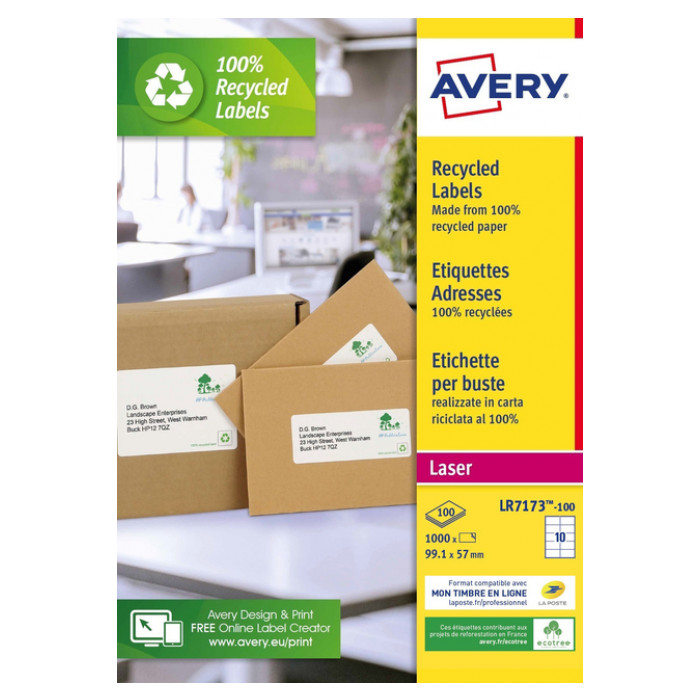 Etiket Avery LR7173-100 99.1x57mm recycled wit 1000stuks