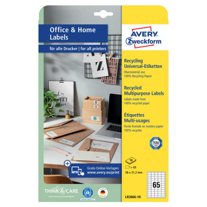 Etiket Avery Zweckform LR3666-10 38x21.2mm recycled wit 650stuks