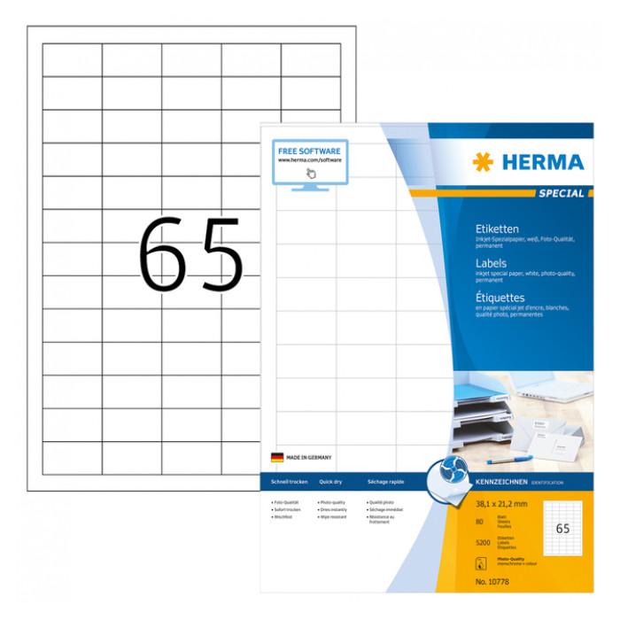 Etiket HERMA 10778 38.1x21.2mm wit 5200stuks