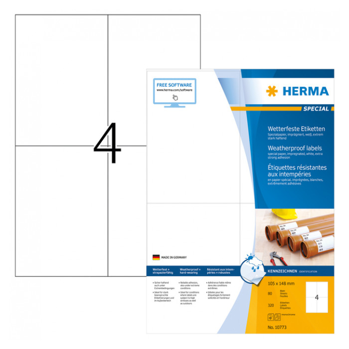 Etiket HERMA 10773 105x148mm weerbestendig wit 320stuks