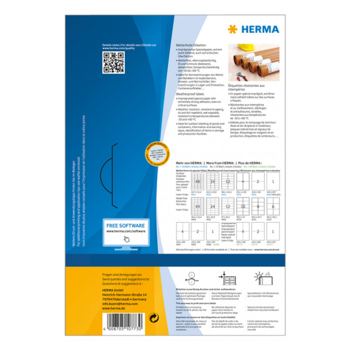 Etiket HERMA 10773 105x148mm weerbestendig wit 320stuks