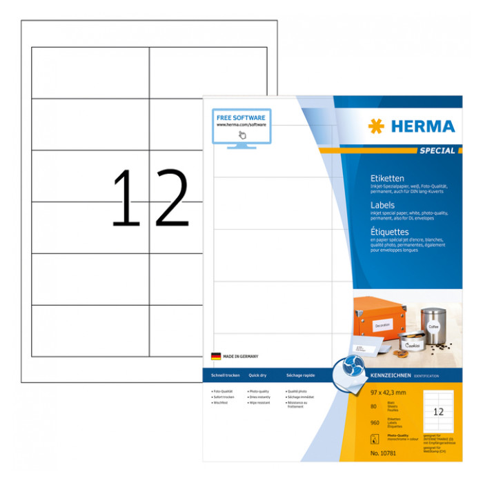 Etiket HERMA 10781 97x42.3mm wit 960stuks