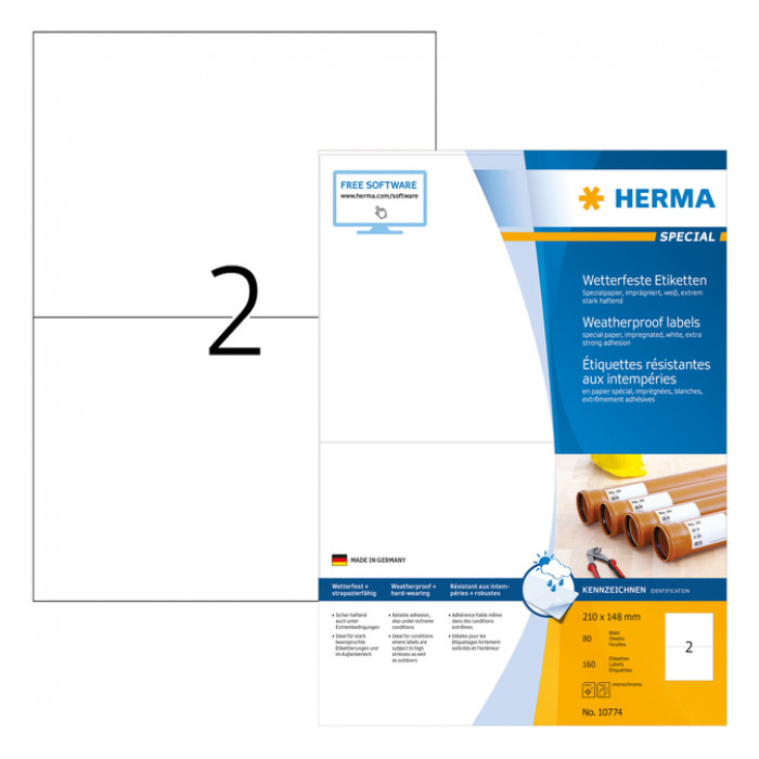 Etiket HERMA 10774 210x148mm weerbestendig wit 160stuks