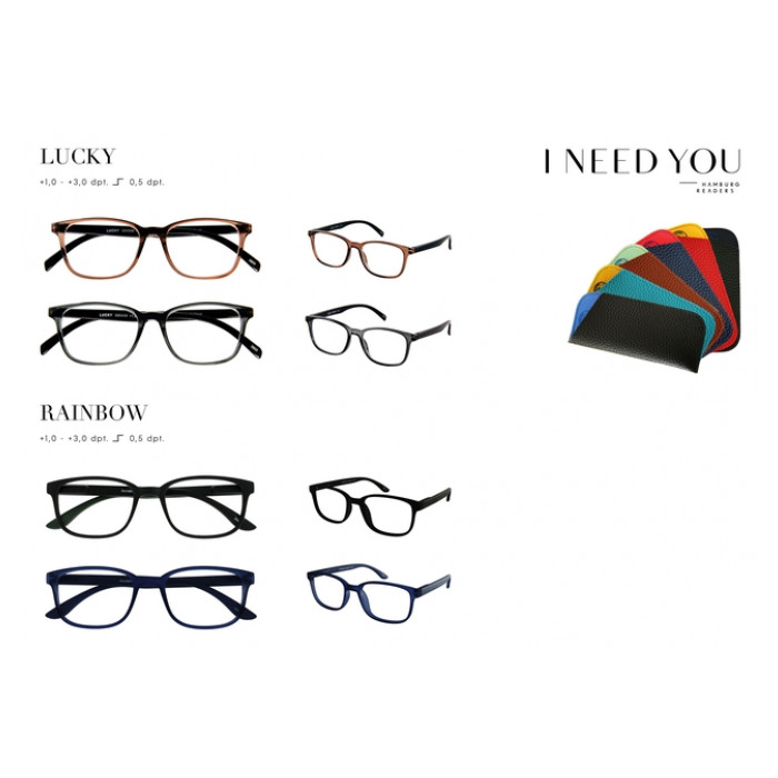 Leesbril I Need You Lucky/Rainbow assorti doos à 32 brillen en hoesjes