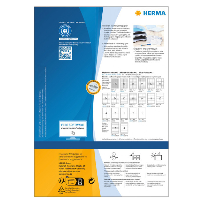 Etiket HERMA recycling 10735 199.6x143.5mm 160stuks wit