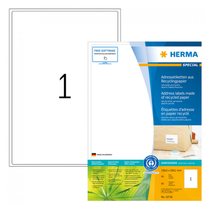 Etiket HERMA recycling 10736 199.6x289.1mm  80stuks wit