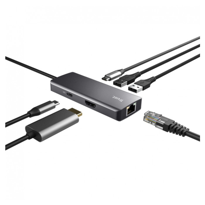 Adapter Trust DALYX 6-in-1 USB-C multipoort grijs