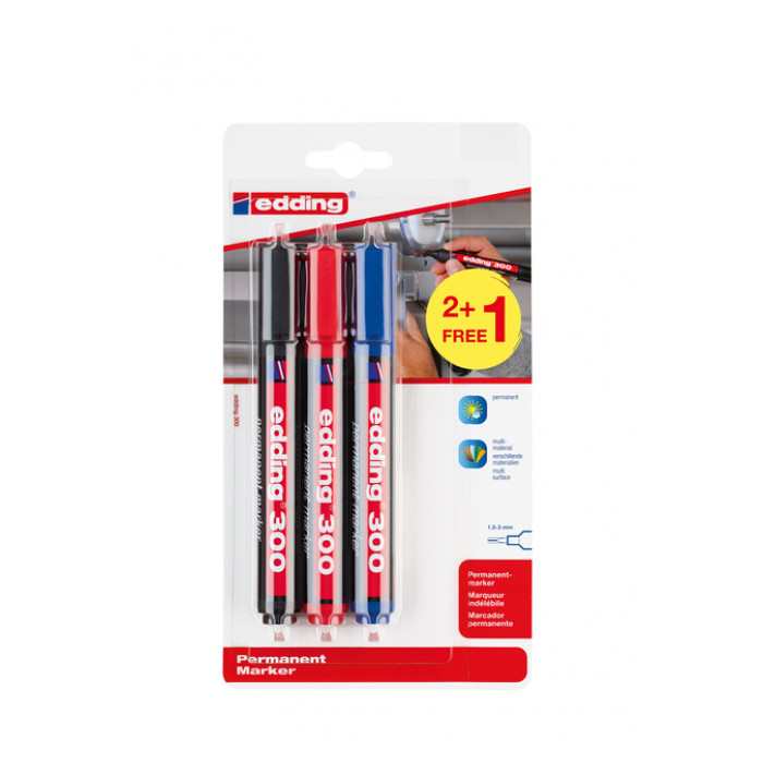 Viltstift edding 300 rond 1.5-3mm assorti blister à 2+1 gratis