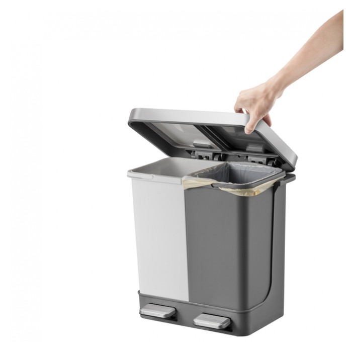Afvalbak EKO Hana Duo Recycling pedaalemmer 2x10liter grijs wit