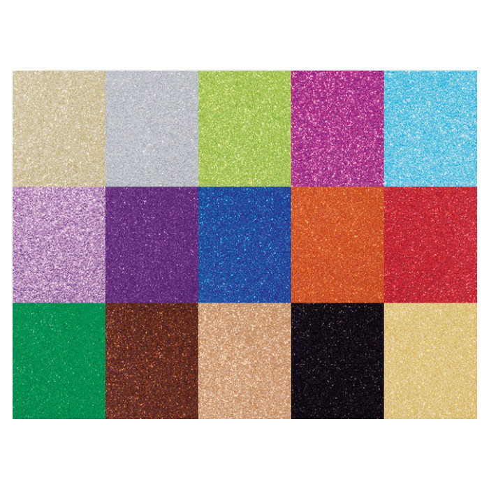 Glitterkarton Folia 50x70cm 300gr 15 vel 15 kleuren