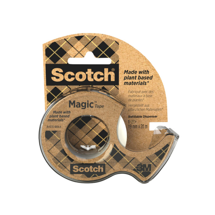 Plakband Scotch Magic 919 19mmx20m transparant + gerecyclede afroller