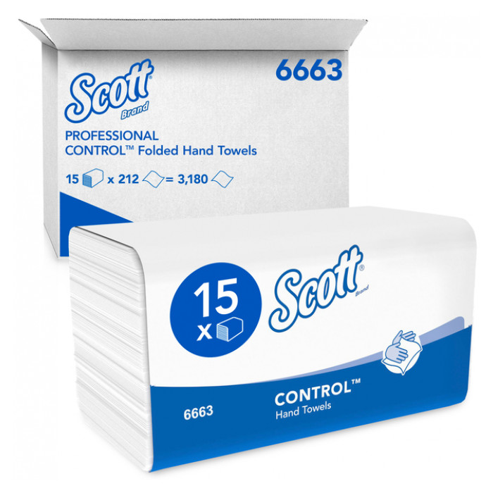 Handdoek Scott  i-vouw 1-laags 21.5x31.5cm wit 15x212stuks 6663