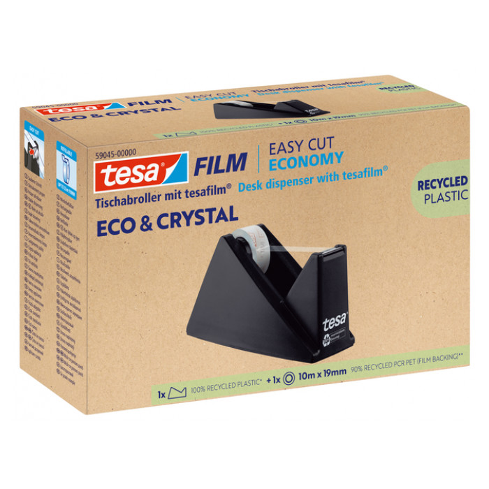 Plakbandhouder Tesa eco&crystal 59045 zwart met 1 rol tape 19mmx10m