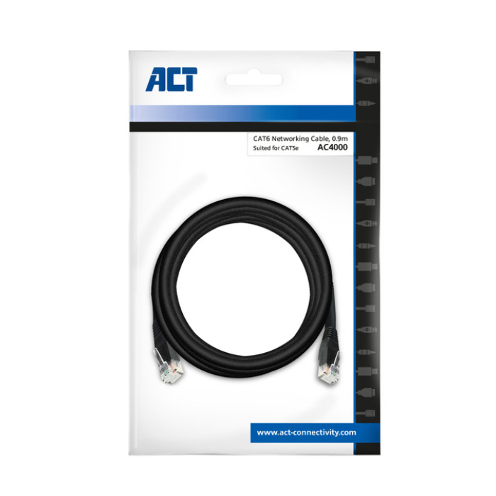 Kabel ACT CAT6 Network koper 0.9 meter zwart