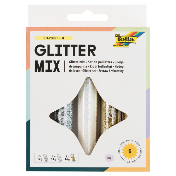 Glitterpoeder Folia 14gram Stardust 5 stuks 3 kleuren
