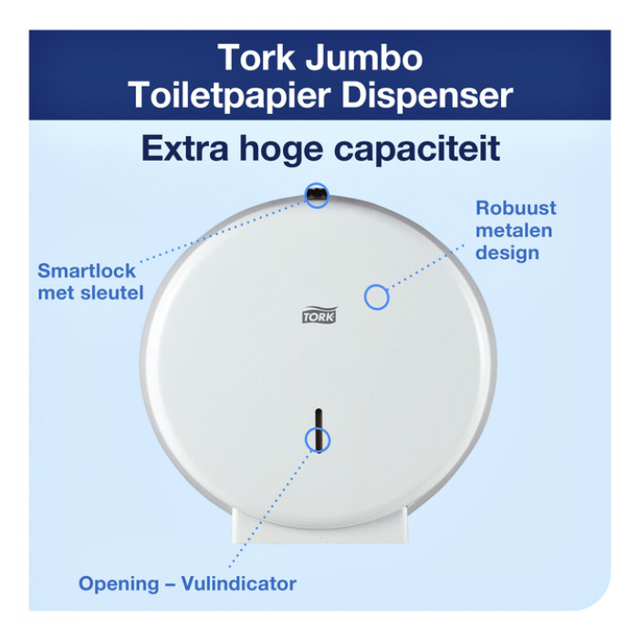 Toiletpapierdispenser Tork Jumbo T1 metaal wit 246040