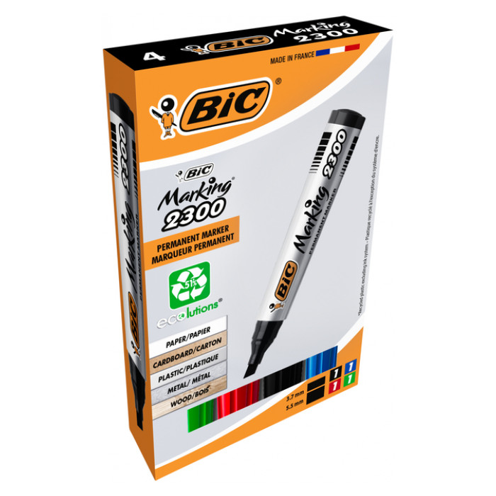 Viltstift Bic 2300 ecolutions schuin medium doos à 4 stuks