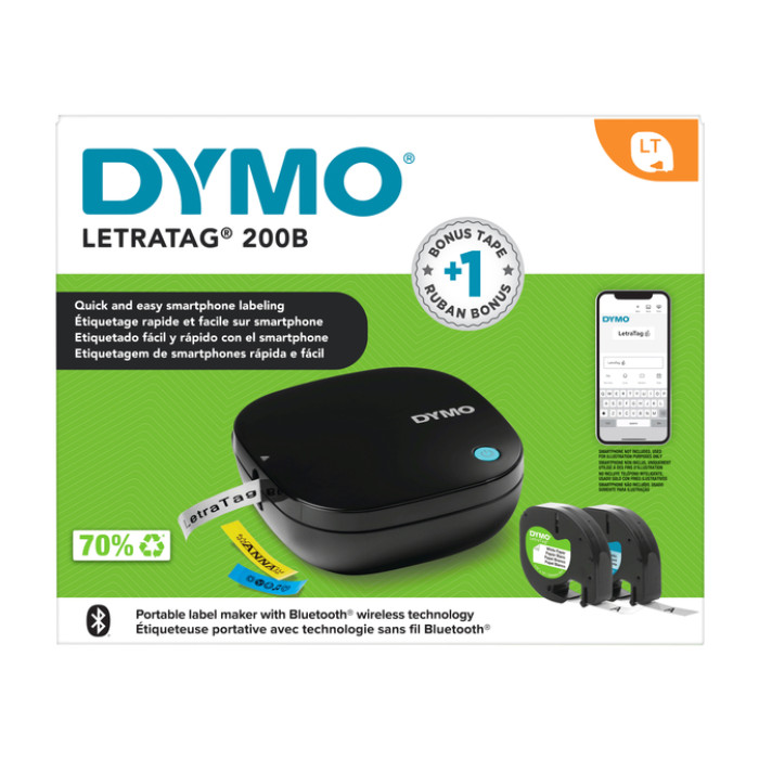 Labelprinter Dymo LetraTag 200B draagbaar bluetooth 12mm zwart promopack