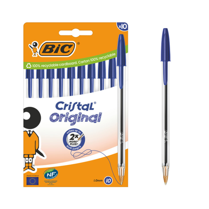 Balpen Bic Cristal medium blauw blister à 10 stuks