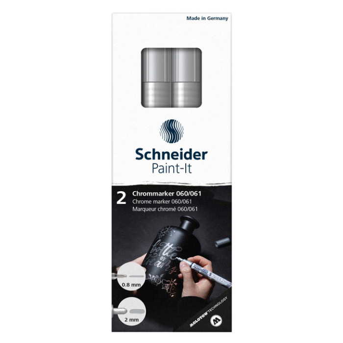 Viltstift  Schneider Paint-it 060 - 061 2.0mm en 0.8mm metallic chrome set à 2 stuks