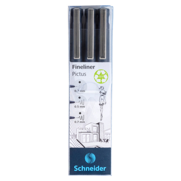 Fineliner Schneider Pictus zwart etui à 3 stuks