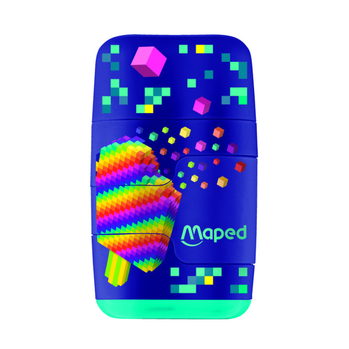 Puntenslijper Maped Pixel Party Connect 2-gaats met gum display à 20 stuks