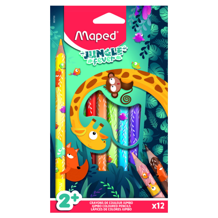 Kleurpotlood Maped Jungle Fever Jumbo set à 12 kleuren