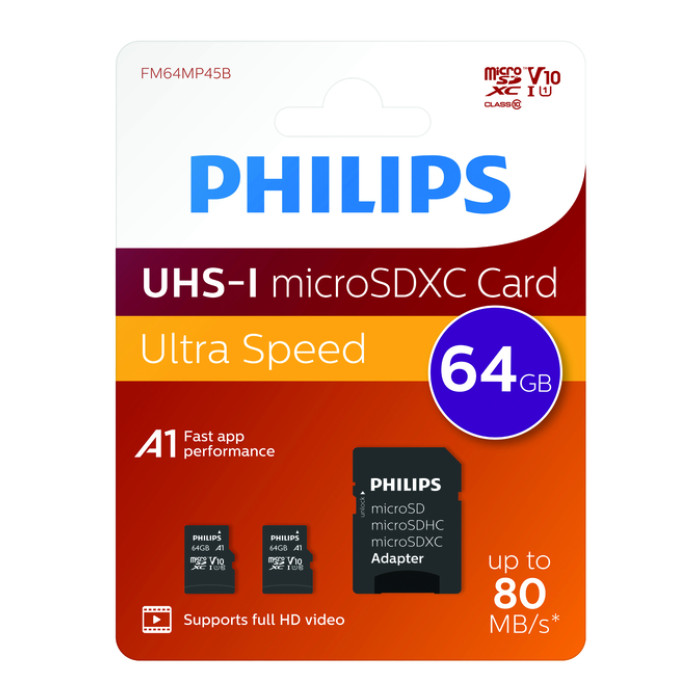 Geheugenkaart Philips micro SDXC Class 10 UHS-I U1 64GB 2 stuks