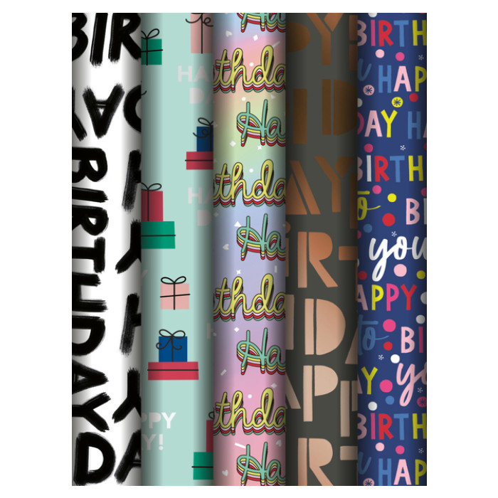 Inpakpapier Stewo Happy Birthday 200x70cm  assorti