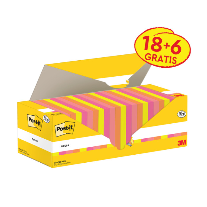 Memoblok 3M Post-it 654-COL 76x76mm kleur ass voordeelpak