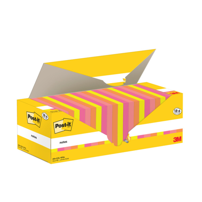 Memoblok 3M Post-it 654-COL 76x76mm kleur ass voordeelpak