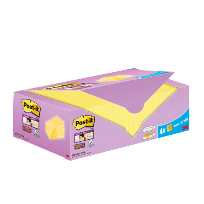 Memoblok 3M Post-it 655-SSCY Super Sticky 76x127mm geel voordeelpak