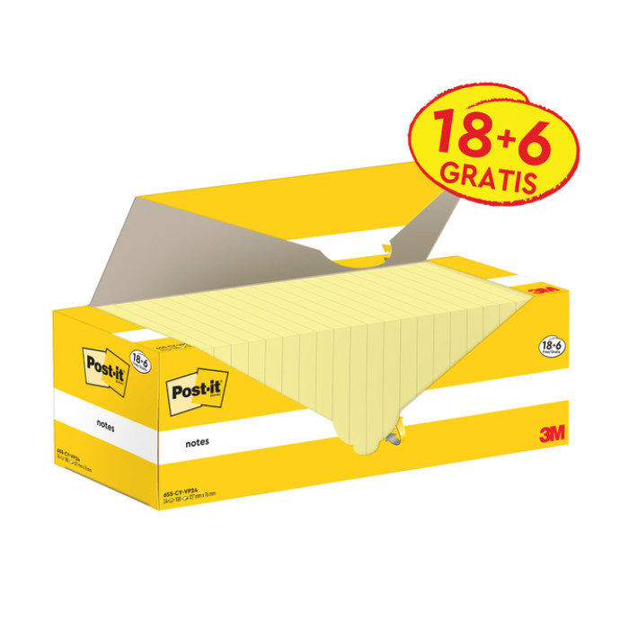 Memoblok 3M Post-it 655-CY 76x127mm geel voordeelpak