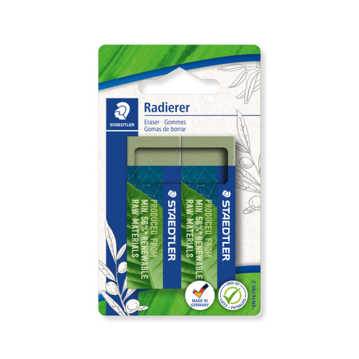 Gum Staedtler Eco 52680 65x23x10mm olijfgroen blister à 2 stuks