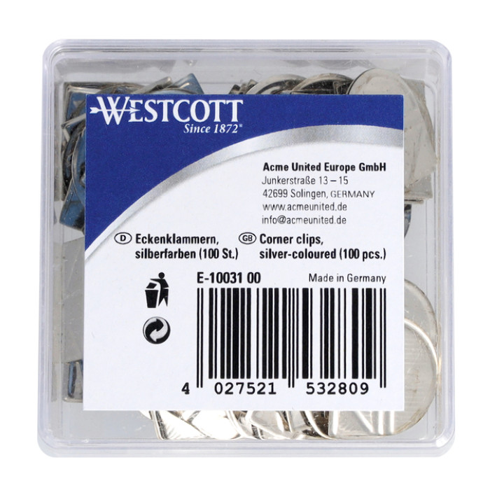 Hoekclips Westcott aluminium zilverkleurig doos à 100 stuks
