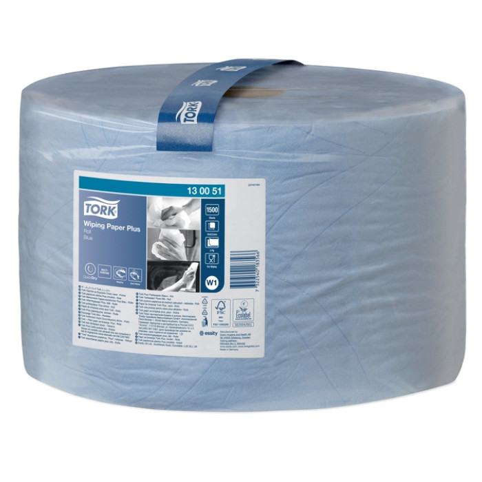 Poetspapier Tork Wiping Plus W1 2-laags 1500 vel blauw 130051