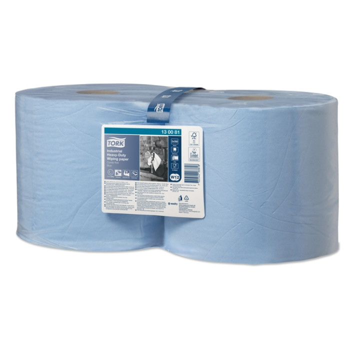 Poetspapier Tork Wiping Heavy-Duty Combi W1/2 3-laags 119m blauw 130081