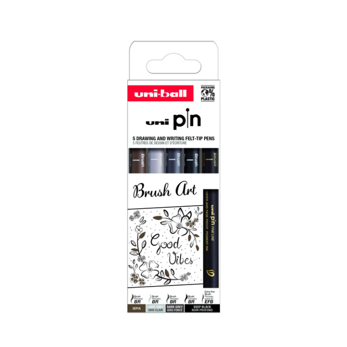 Fineliner Uni-ball Pin Brush Art set à 5 stuks assorti