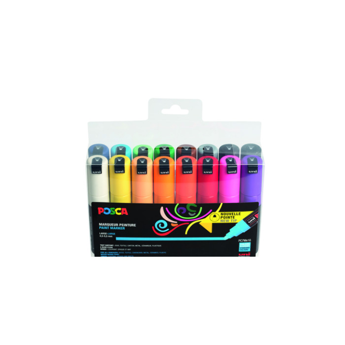 Verfstift Posca PC7M breed assorti set à 16 stuks