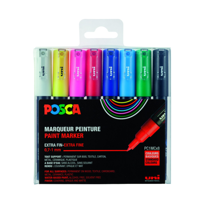 Verfstift Posca PC1MC extra fijn assorti set à 8 stuks