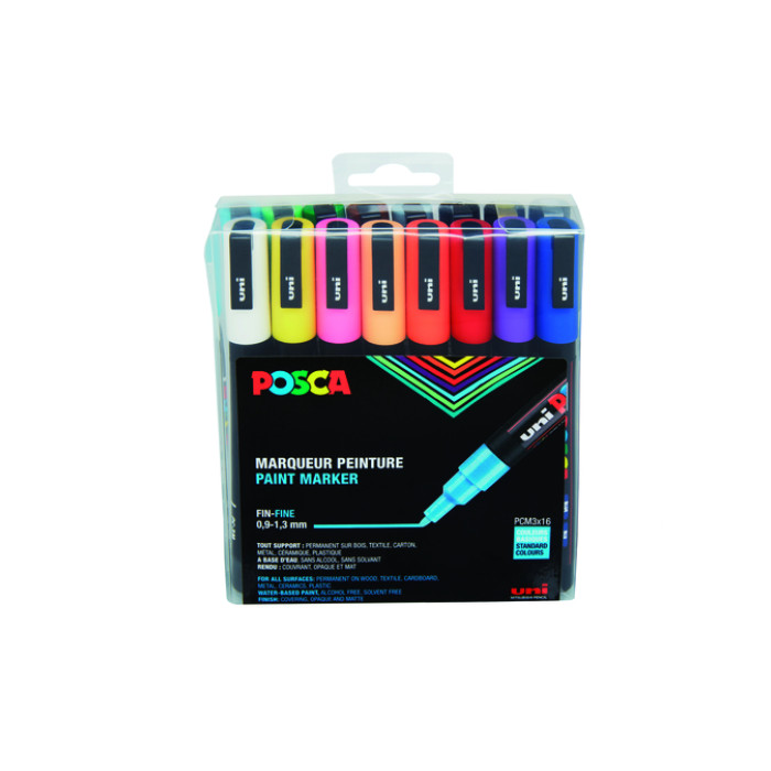 Verfstift Posca PC3M fijn standaard assorti set à 16 stuks