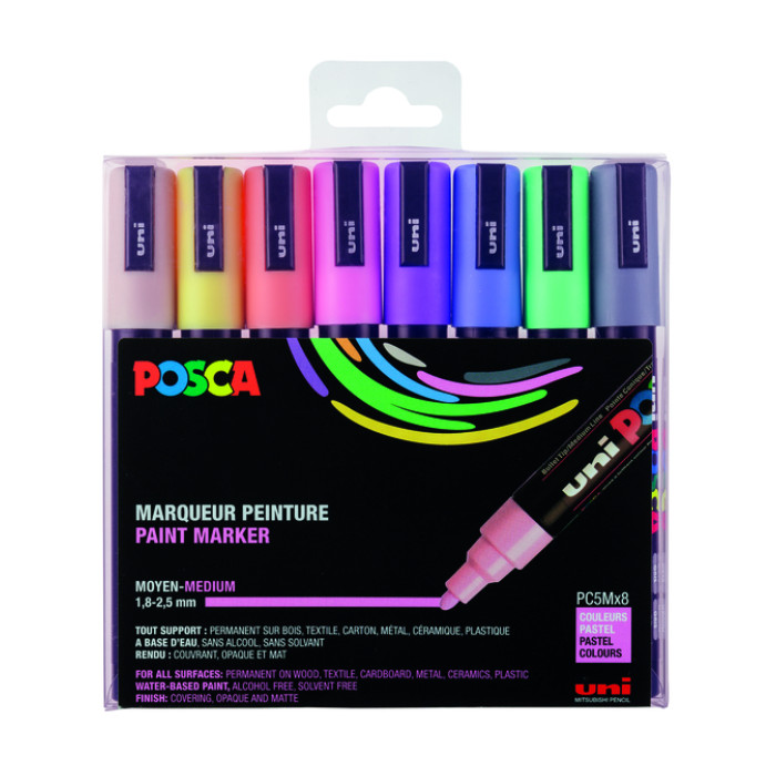 Verfstift Posca PC5M medium pastel assorti set à 8 stuks