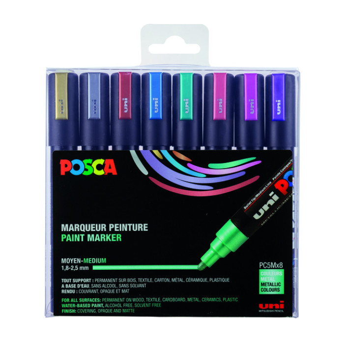 Verfstift Posca PC5M medium metallic assorti set à 8 stuks