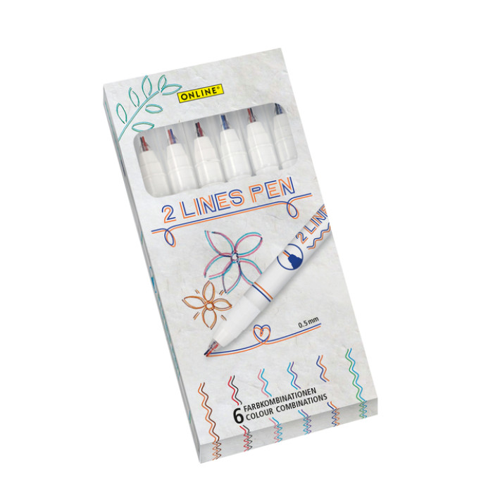 Fineliner Online 2-lijnen assorti doos à 6 stuks