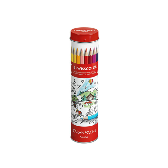 Kleurpotlood Caran d'ache Swisscolor met poster koker à 18 kleuren