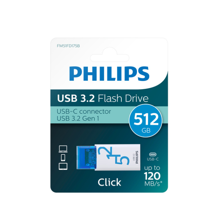 USB Stick Philips Click USB-C 512GB Ocean Blue