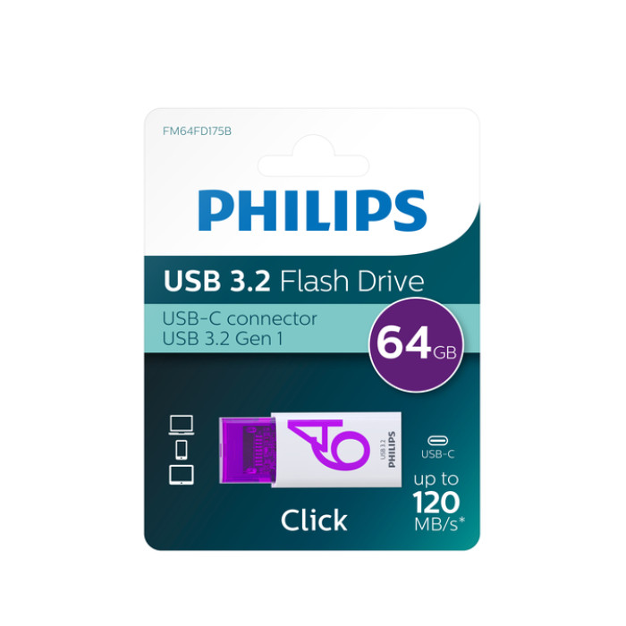 USB Stick Philips Click USB-C 64GB Magic Purple